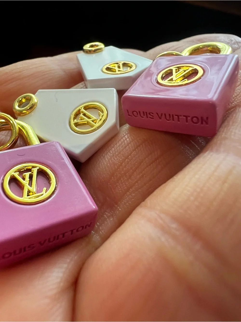 Pink and White Unbranded lock & Tag Charms - Gold Accentset of 4 bundle